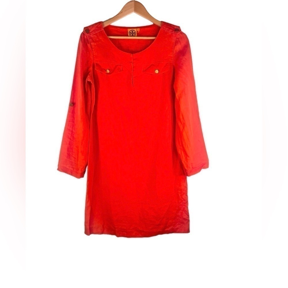 Tory Burch Orange Linen Keyhole Neck Shift Dress Size 6